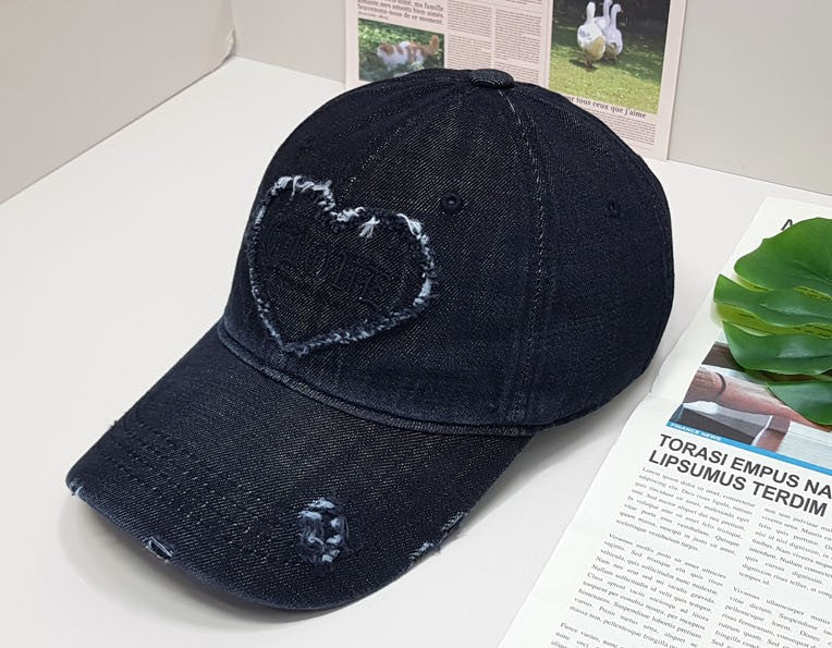 Vintage Denim Heart Fringed Baseball Caps Couple Jean Hats
