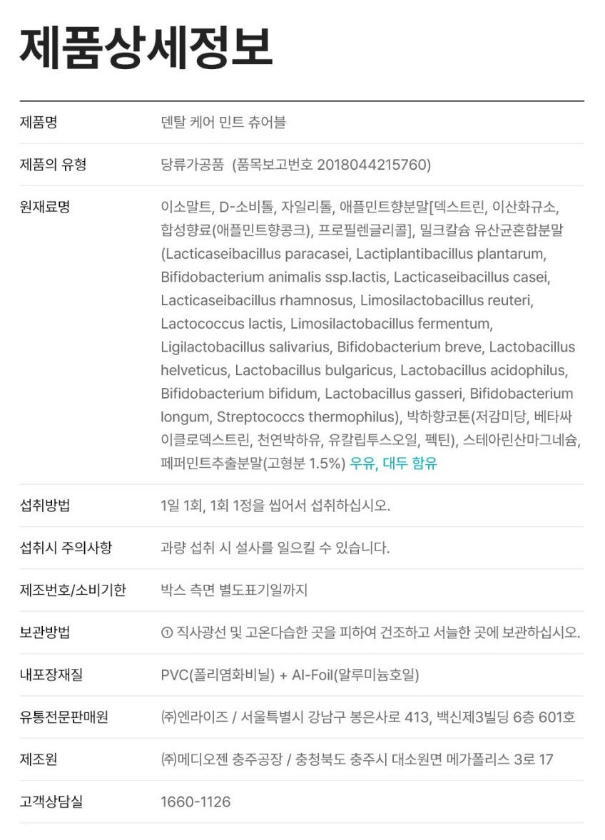 Naturalize Dental care Mint Chewable 30 pcs Oral Health Supplements