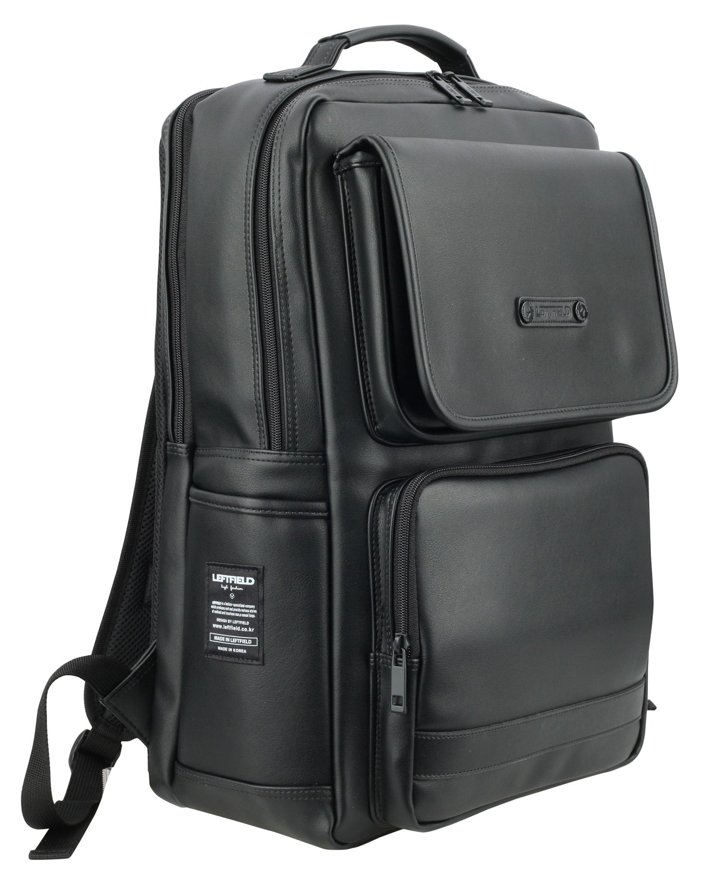 Black Faux Leather Business Laptop School Backpacks