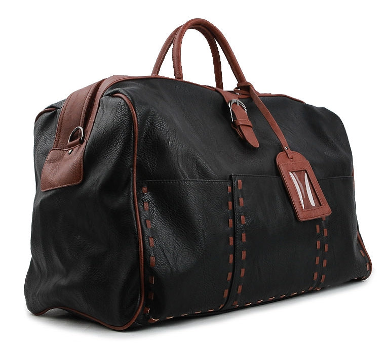 Black Large Travel Vintage Faux Leather Duffle Gym Bags
