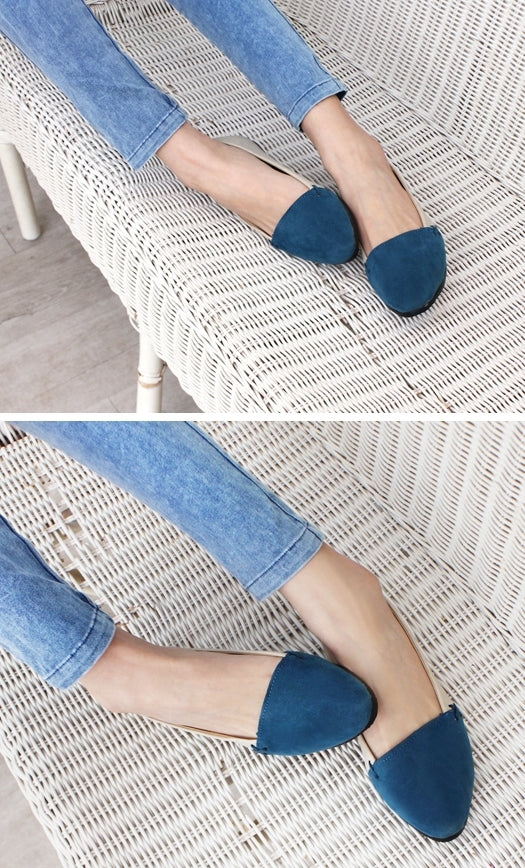 Blue Basic Faux Suede Flats Picnic Shoes