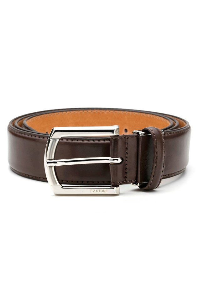 Dark Brown Classic Soft Genuine Italy Calf Leather Belts