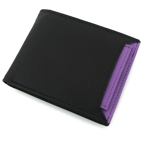 Black Color-Blocked Genuine Cowhide Leather Card Wallets