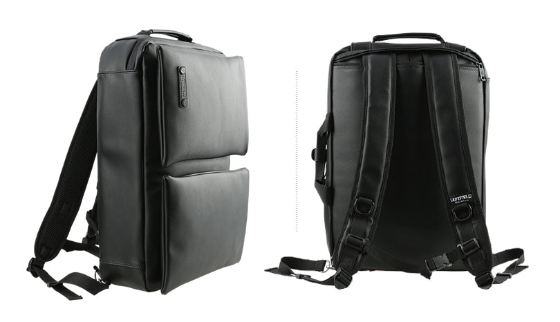 Black Faux Leather Multi Backpacks