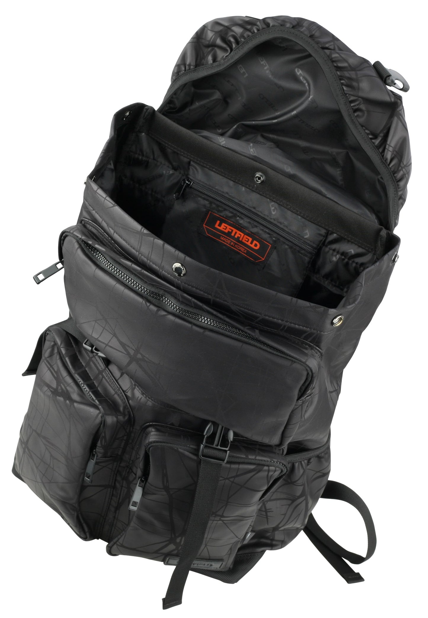 Black Abstract Patterned Synthetic Leather Rucksacks