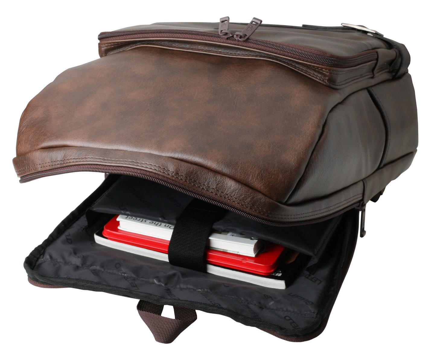 Dark Brown Synthetic Leather Casual Laptop Backpacks