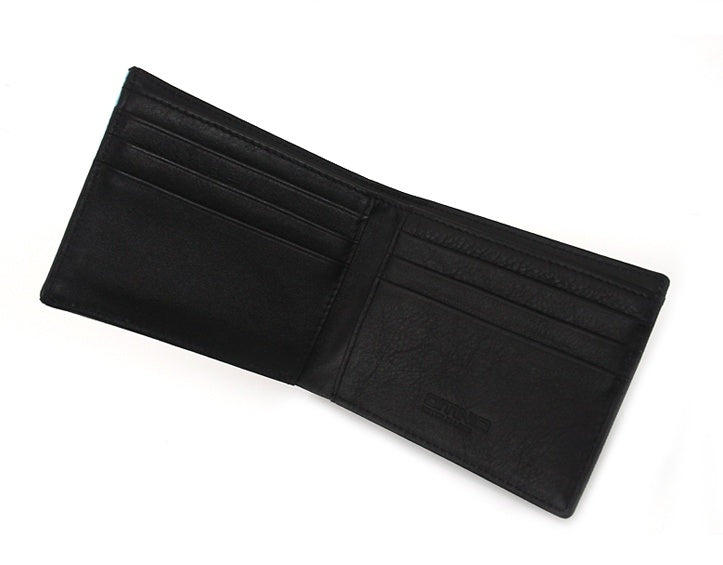 Black Color-Blocked Genuine Cowhide Leather Card Wallets