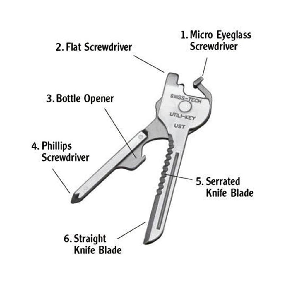 6-in-1 Swiss+Tech Utili-Key Tools Multi Screwdriver Opener stainless steel