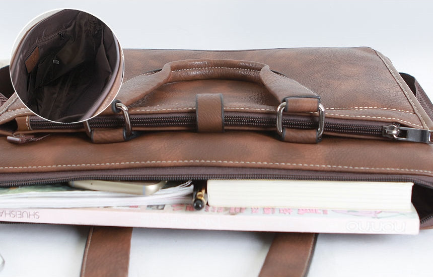 Brown Stitch Faux Leather Business Briefcases