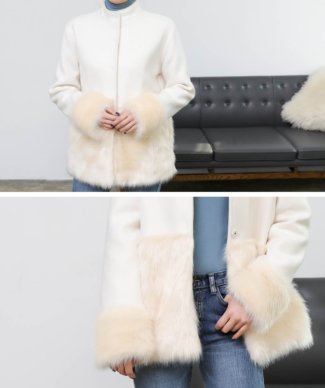 Ivory Luxury Faux Fur Wool Jackets