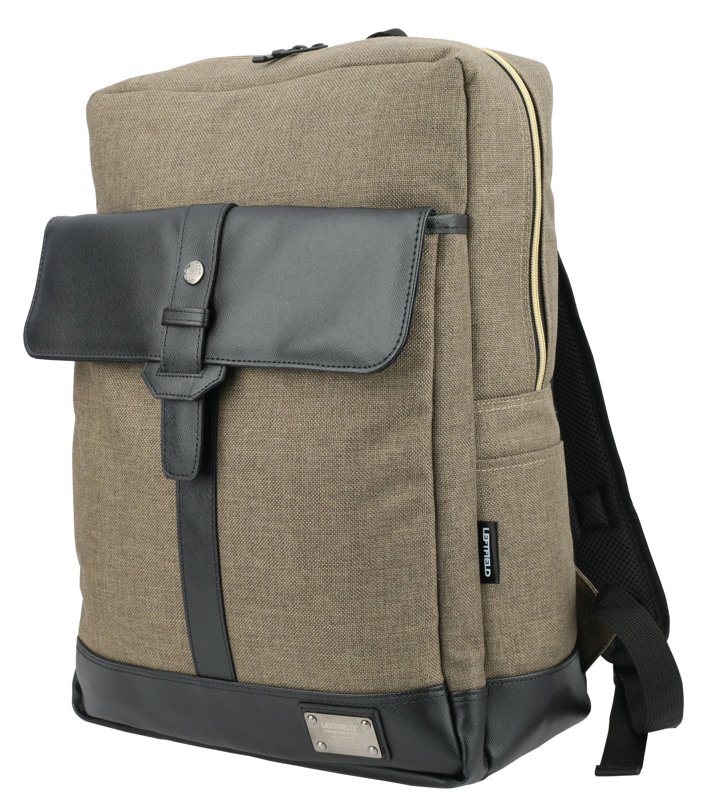 Khaki Green Faux Leather Paneled Canvas Satchel Backpacks