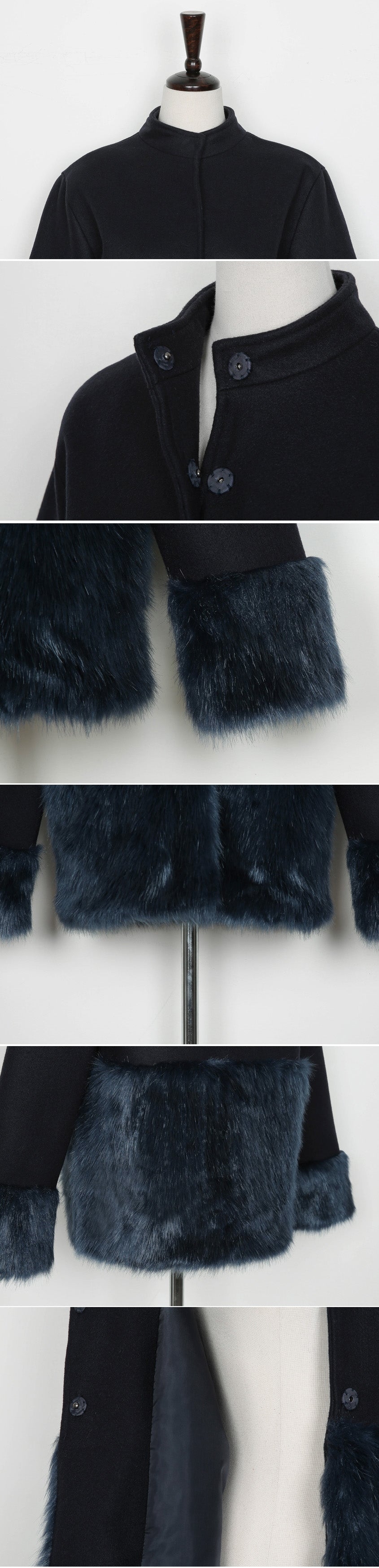 Navy Blue Luxury Faux Fur Wool Jackets
