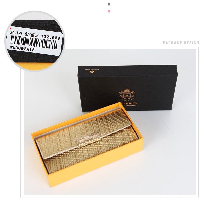 Gold Genuine Sheepskin Leather Tassel Clutch Style Long Wallets