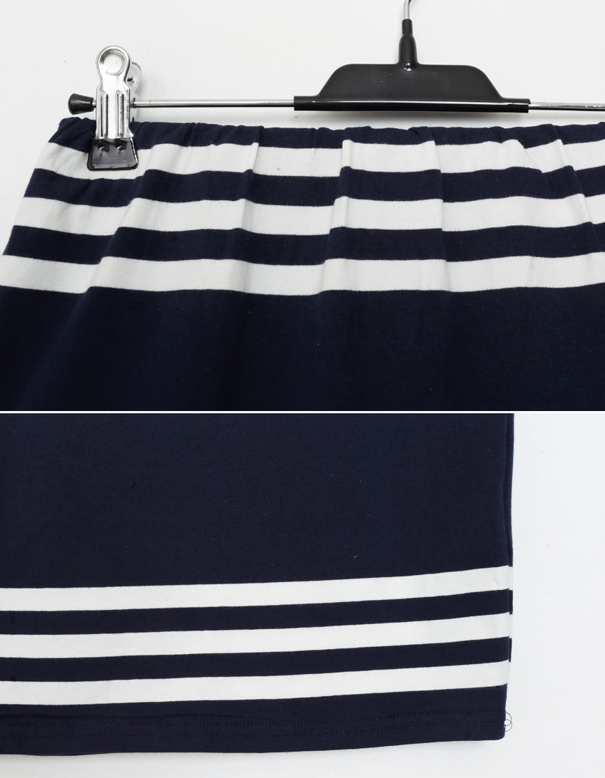 Navy Blue Striped Pattern Two Piece Dresses
