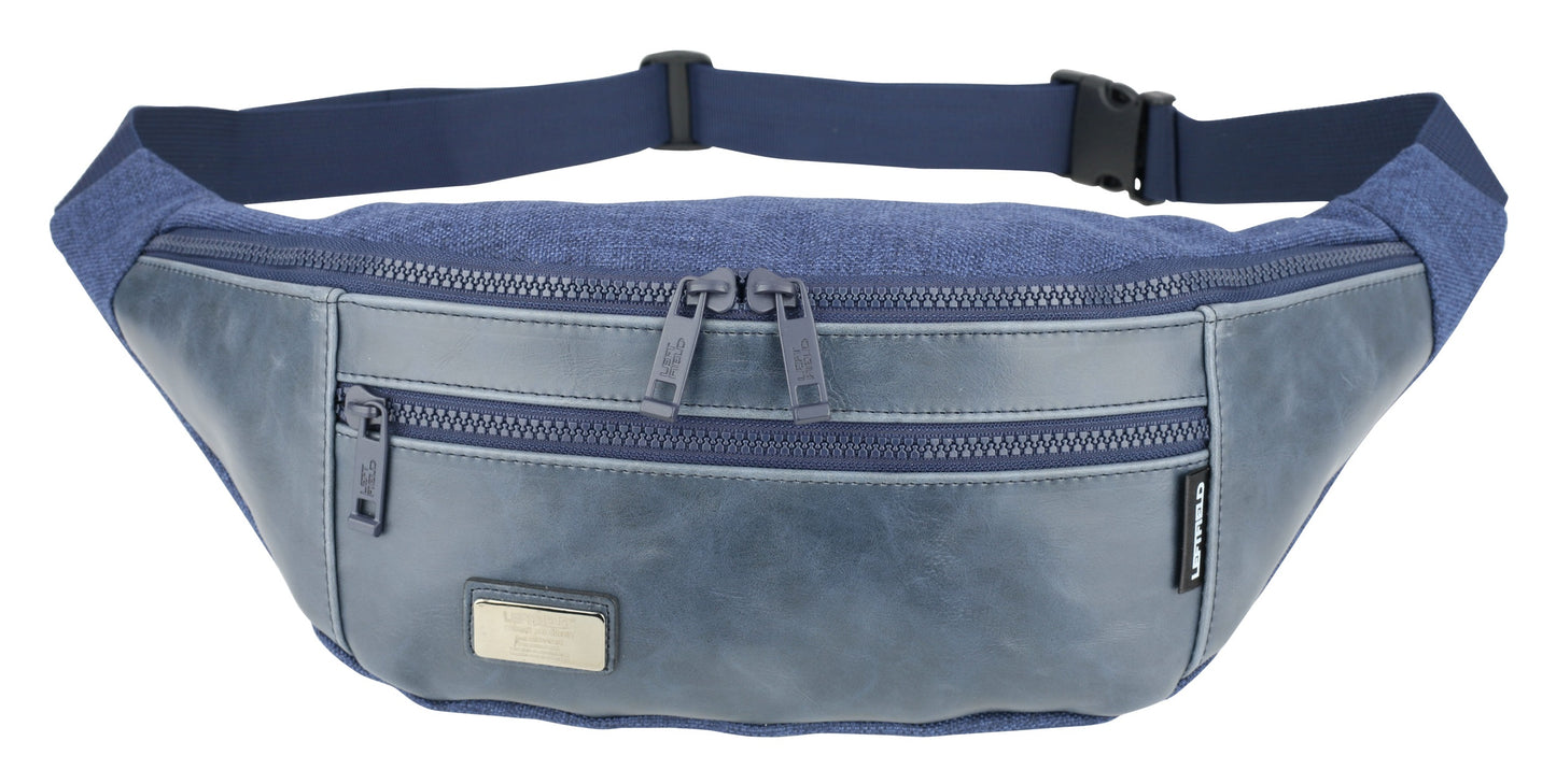 Blue Faux Leather Canvas Hybrid Fanny Packs