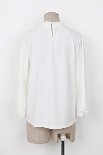 White Floral Embroidery Lace Evening Blouses