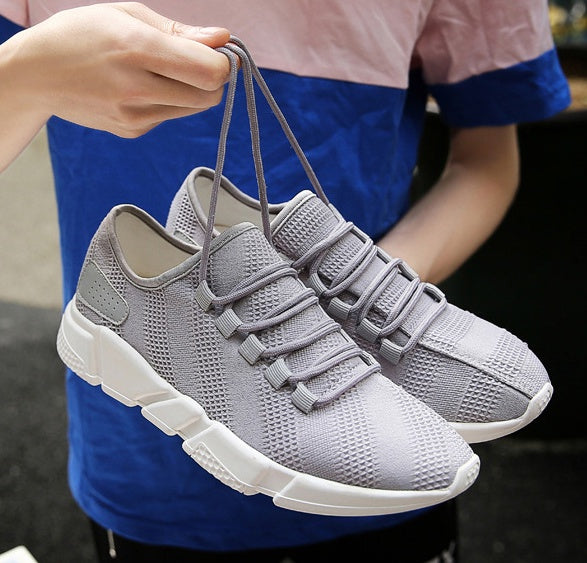 Gray Cotton Lace-up Tennis Shoes Sneakers