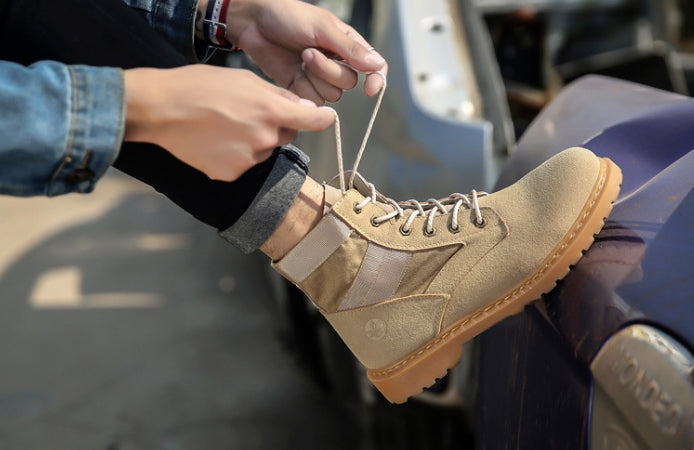Beige Synthetic Suede Boots