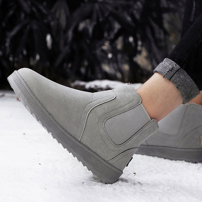 Gray Fur Lining Suede Chelsea Boots