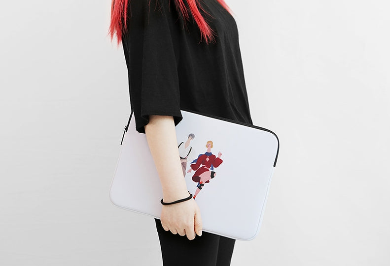 White Dance Graphic iPad 11" 13" 15" inches Laptop Sleeves Cases Protective Covers Purses Handbags Square Cushion Pouches Designer Artist Prints School Collage Office Lightweight