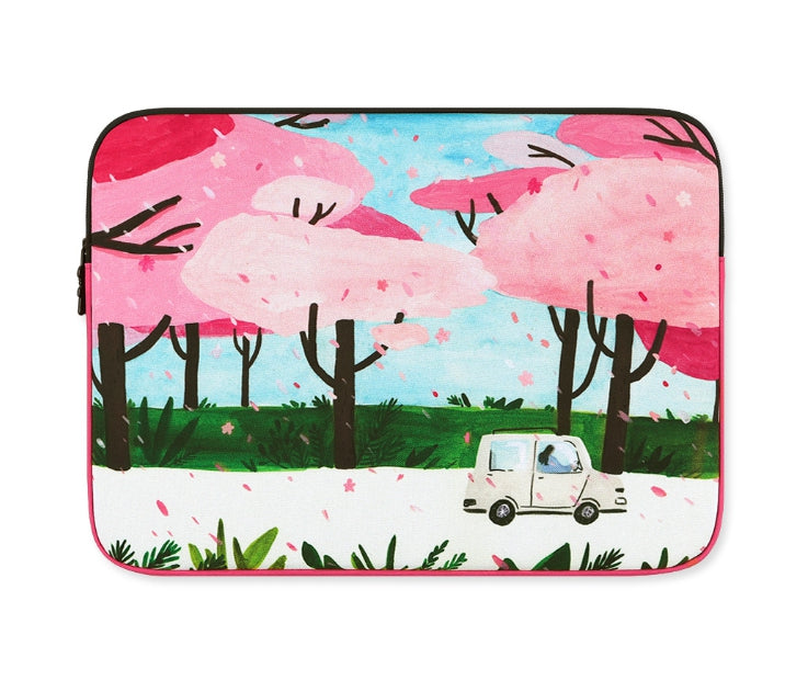 Pink Flower Floral Rain Graphic Laptop Sleeves 11" 13" 15"inch Cases Protective Covers Handbags Square Pouches Designer Artist Prints Cute Lightweight School Collage Office Zipper Fashion Unique Gifts Couple Items Skins