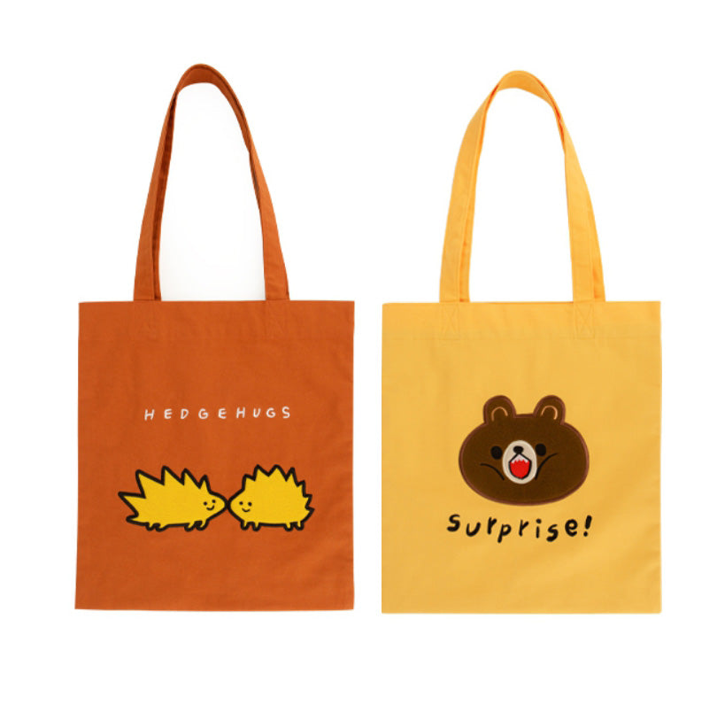 Orange Yellow Bear Embroidered Eco Shoulder Bags Womens Girls Purses Casual Picnic Foldable Bookbags Cotton Cute Gifts Inner Pocket