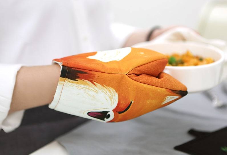 Cooking Gloves Kitchenware 1 Pair Parrot Fox Elephant Dogs Animal Print Graphic Oven Mittens Microwave Home Heat Resistant Baking