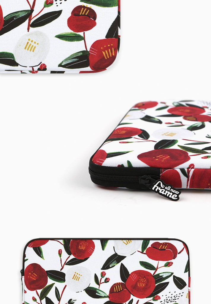 Camellia Floral Graphic Laptop Sleeves 11" 13" 15" inch Cases Protective Covers Handbags Square Pouches Designer Artist Prints Cute Lightweight School Collage Office Zipper Fashion Unique Gifts Couple Items Skins