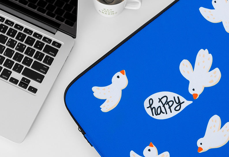 Blue Birds Graphic Laptop Sleeves 13" 15"inch Fitted Cases Covers Pouches Protective Purses Handbags Square Cushion School Collage Office Lightweight