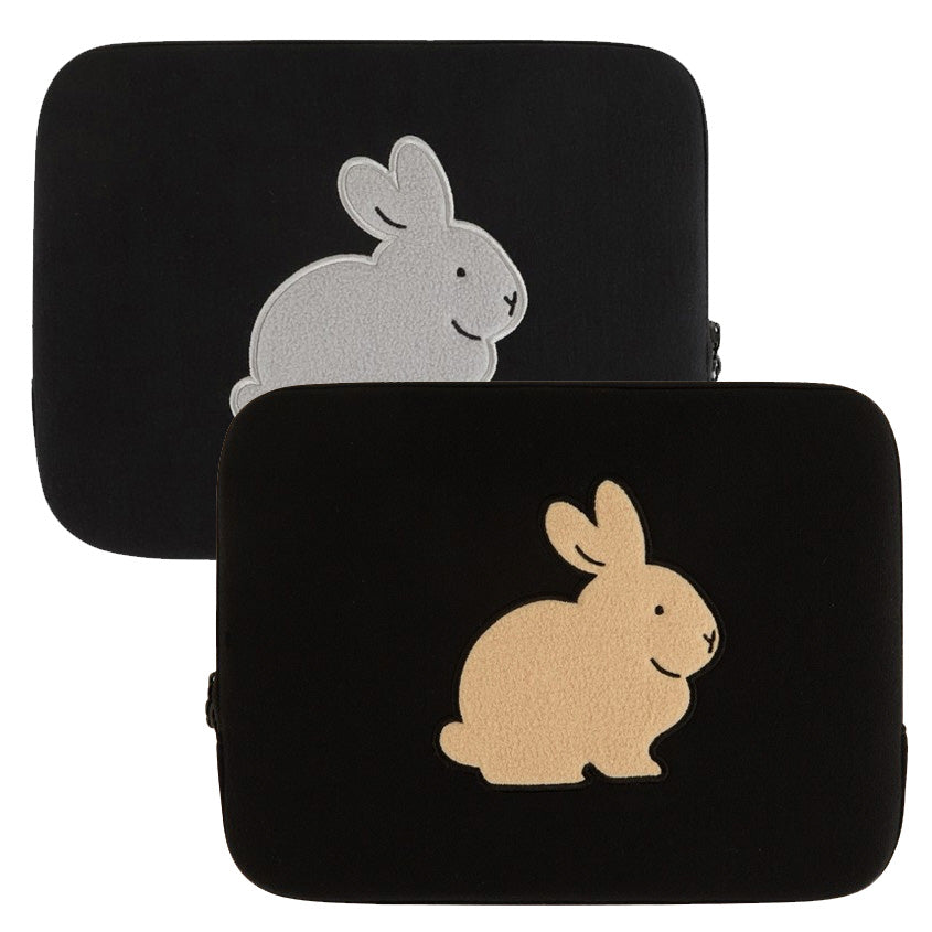 Black Gray Beige Rabbit Laptop Sleeves 11" for iPad 13" 15" inches Cases Protective Covers Purses Handbags Square Cushion Pouches Designer Artist Embroidery Artwork Prints School Collage Office Lightweight Inner Pocket