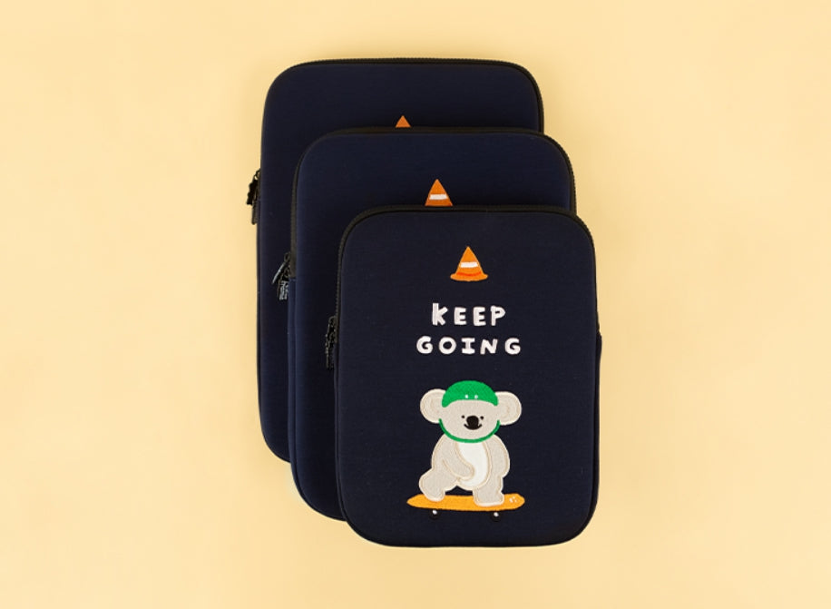 Navyblue Koala Laptop Sleeves iPad 11" 13" 15" inch Cases Protective Covers Purses Skins Handbags Square Cushion Carrying Pouches Designer Artist Embroidery School Collage Office Lightweight Cute Characters
