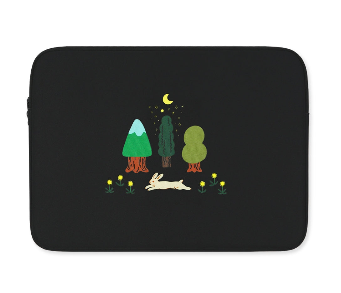 Black Moon Forest Rabbit Graphic Laptop Sleeves iPad 11" 13" 15" inch Cases Protective Covers Handbags Square Pouches Designer Artist Prints Cute Lightweight School Collage Office Zipper Fashion Unique Gifts Couple Items Skins