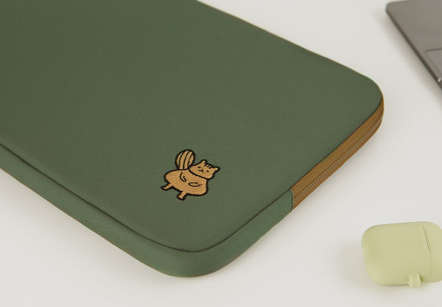 Squirrel embroidery Graphic iPad11" 13" 14" 15"inch Laptop Sleeves Cases Pouches Protective Covers Purses Handbags Square Cushion Designer School Collage Office Lightweight