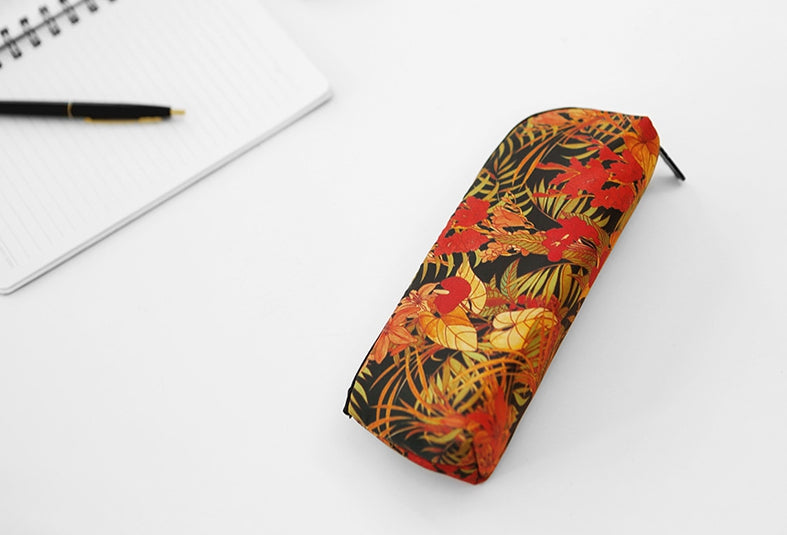 Orange Red Tropical Flowers Graphic Pencil Cases Flowers Stationery Zipper School 19cm Office Cosmetics Pouches Artists Designer Prints Gifts Bags Purses Students Inner Pocket