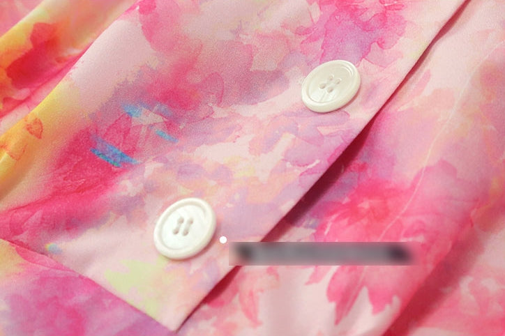 IU Pink Buttoned Floral Dresses Kpop Singer Short Sleeved Long Flower