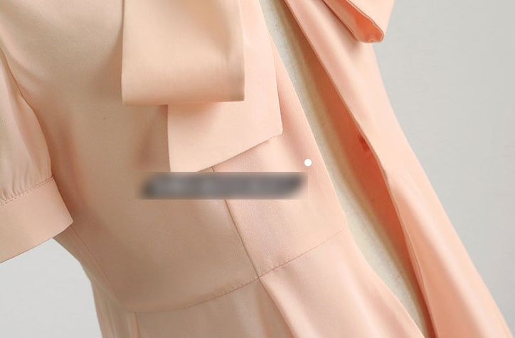 IU Elegant Pink Ribbon Bow Dresses Kpop Singer Short Sleeved Sheer