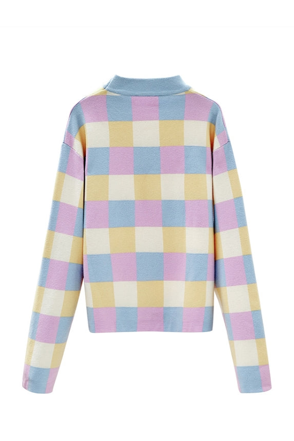 Multi-Colored Checkered Sweaters Blackpink Jennie Mock Neck Kpop Celeb