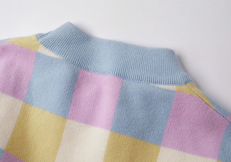 Multi-Colored Checkered Sweaters Blackpink Jennie Mock Neck Kpop Celeb