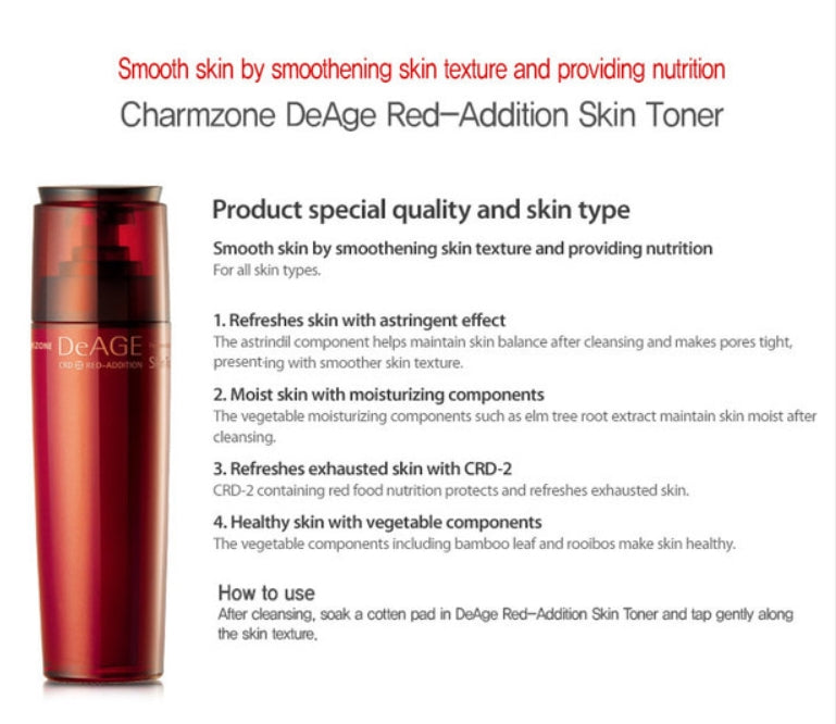 CHARMZONE DeAGE Red Addition Skin Toner 130ml Skin Moist Pore Care