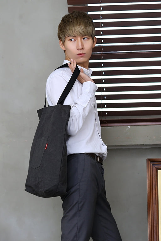 Pocket Unisex Shoulder Bags Casual Totes Cotton Purses Made In Korea