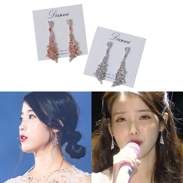 IU Chandelier Silver Rose Gold Bling Earrings Cubic Drop Korean Jewelry Womens Accessories Luxury Fashion Dating Clubber Elegant Wedding Lovely Dinner Party Accessory Nickel-free plating Gifts 925 Silver Needle