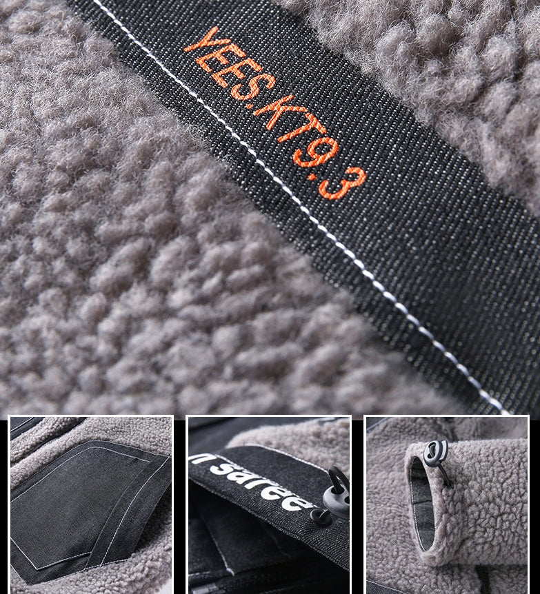 Brown Denim Shearling Hybrid Hoodies Mens Streetwear Hooded Jackets