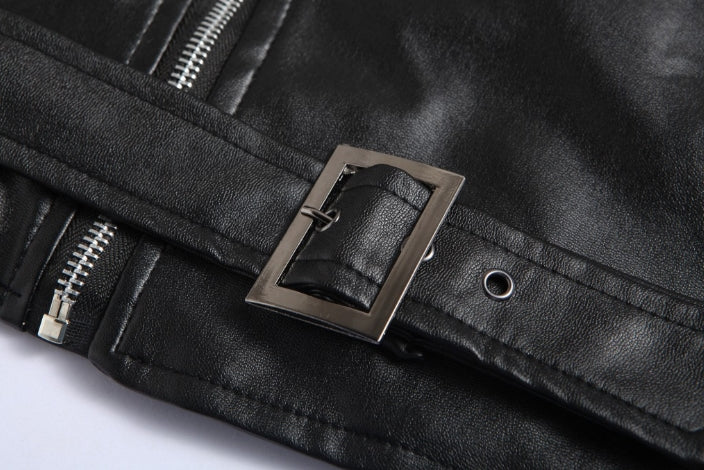 Black Faux Leather Jackets Mens Motorcycle Biker Kpop Clubber Slim Fit