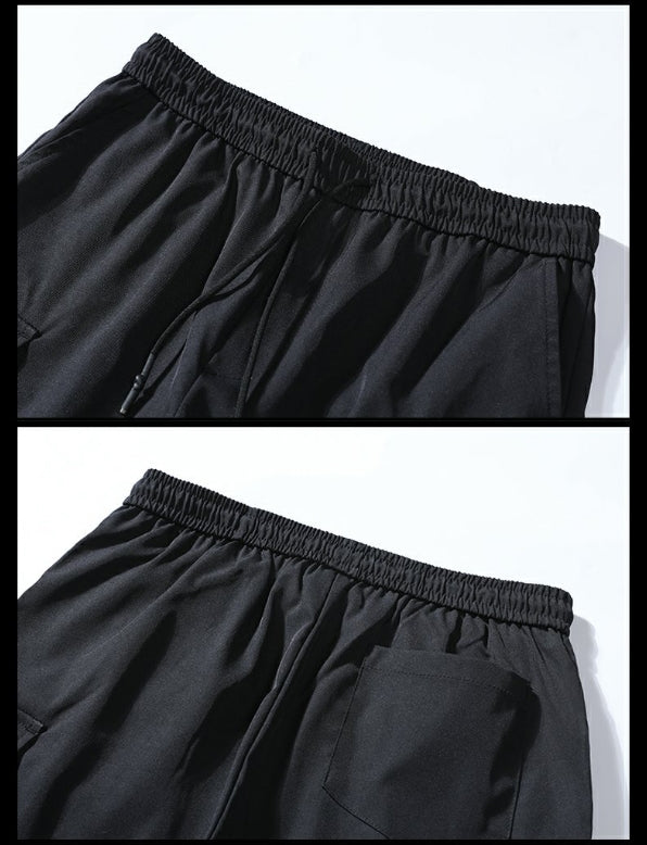 Black Waistband Mens Cargo Shorts Casual Streetwear Solid Pocket