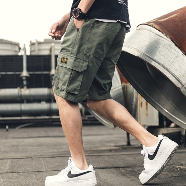 Khaki Green Waistband Mens Cargo Shorts Casual Streetwear Stylish Guys