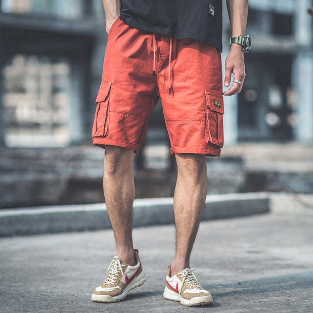Orange Waistband Mens Cargo Shorts Casual Streetwear Stylish Guys