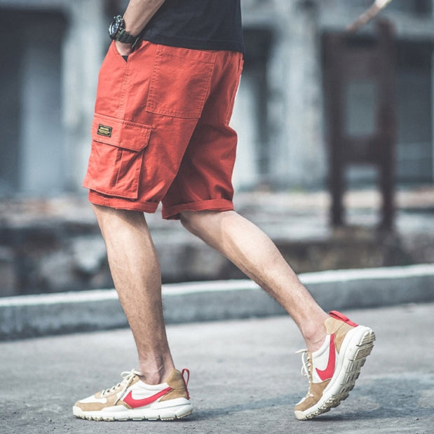 Orange Waistband Mens Cargo Shorts Casual Streetwear Stylish Guys