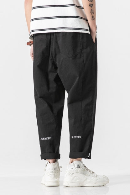 Black Cotton Waistband Pants Mens Trousers Loose Fit Casual Streetwear