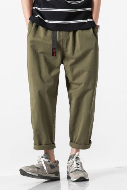 Khaki Cotton Waistband Pants Mens Trousers Loose Fit Casual Streetwear