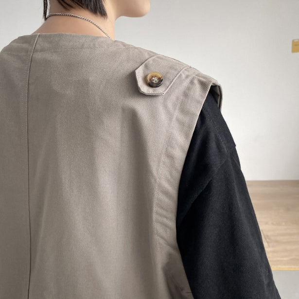 Gray Multi Pockets Waistcoats Casual Vests Mens Sleeveless Military